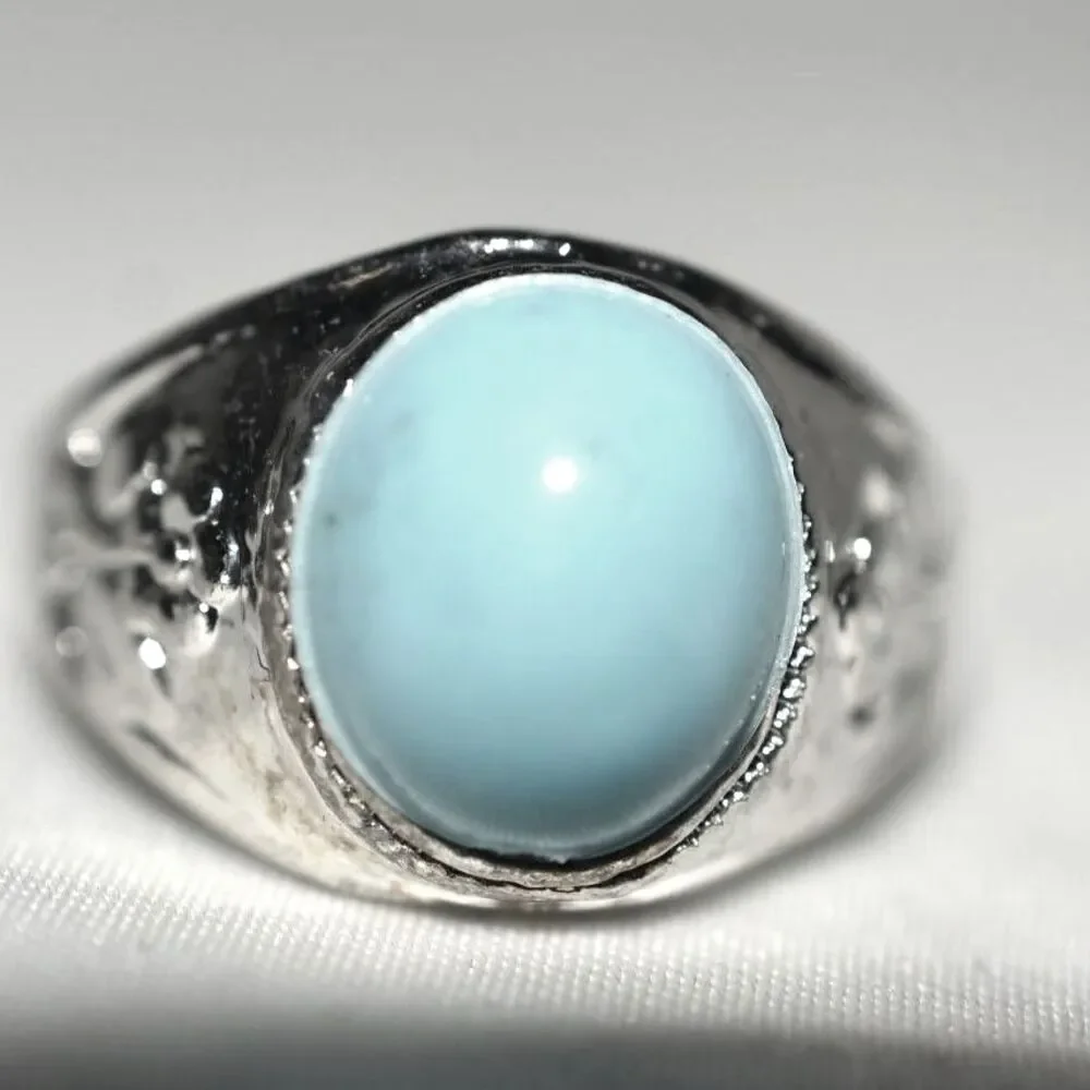 Trendy Robin Egg Blue Oval Stone Flower Etched Silver Tone Sizes 10,11 &13 Rings
